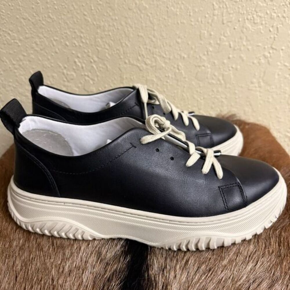 NEW $145 OTBT Pangea 8.5 Platform Sneakers Black Leather Athleisure Chunky - Picture 4 of 9